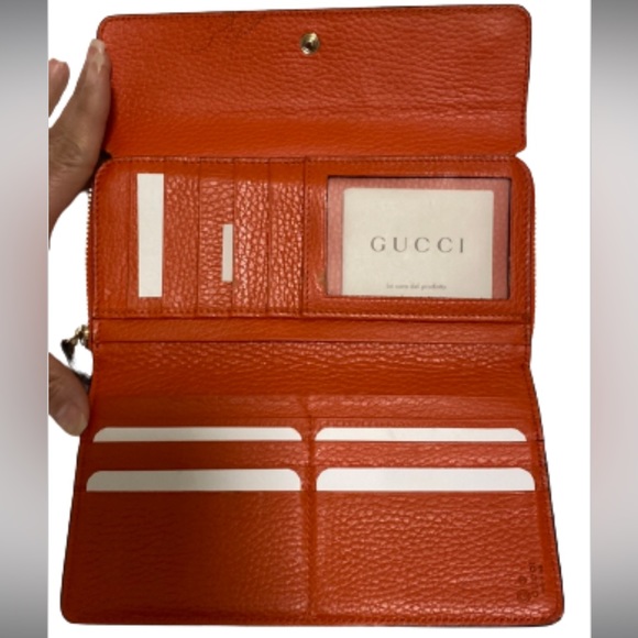 Gucci Orange Leather Zipper Wallet Gold Interlocking GG - Picture 6 of 16